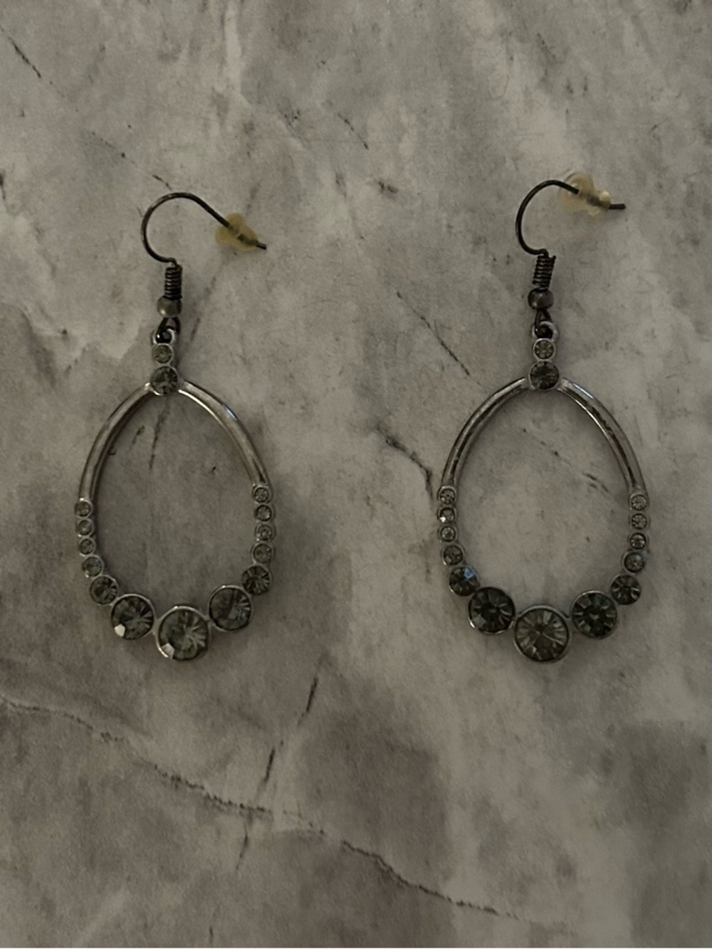 Silver-Tone Crystal Hoop Drop Earrings - Gray